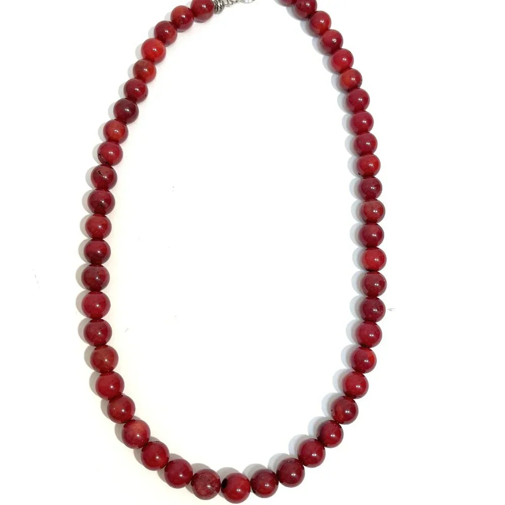 Natural Red Coral Round Beads Necklace 16 inches - Picture 4 of 4